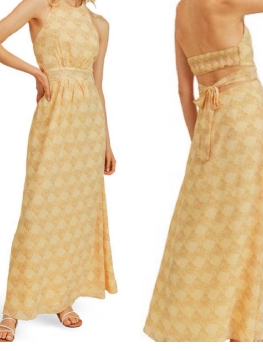 LUSH yellow open back halter neck Maxi- size Small - Picture 3 of 6